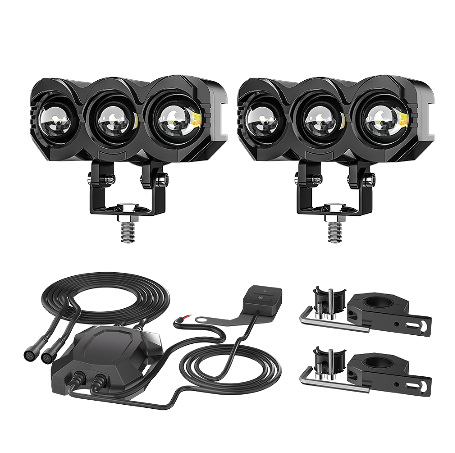 4-Inch Triple-Projector Motorcycle Light Kit
