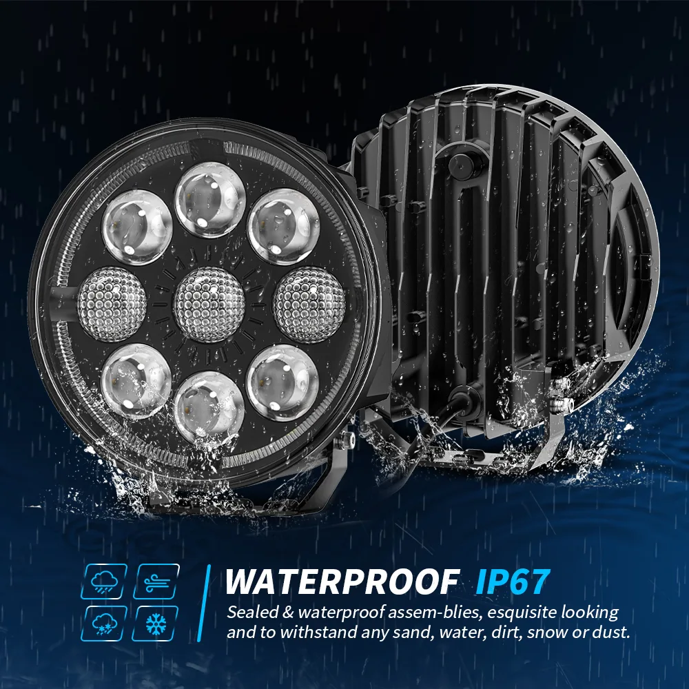7-Inch Round Eight-Optic LED Driving Light with DRL