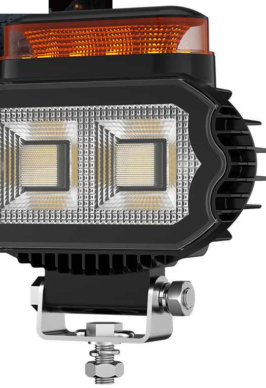 DXZ product image of the 55C-FS-T5, showing two square modules, amber strip and mounting bracket.