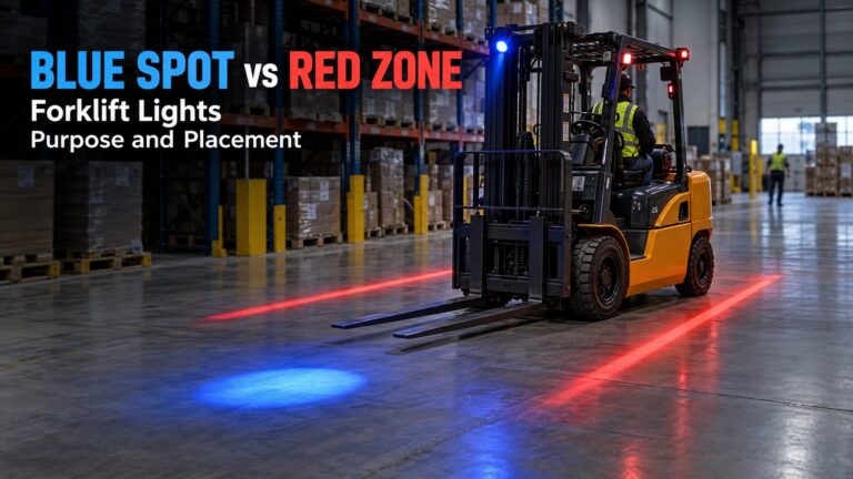 Blue Spot vs Red Zone Forklift Lights: Purpose and Placement